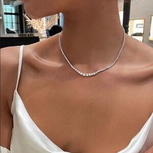 Graduated Simulated Diamond Tennis Necklace 18k White Gold Plated Bridal Jewelry